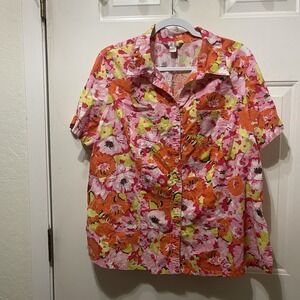 WHITE STAG 100% COTTON PLUS SIZE 18 - 20 SHORT SLEEVE HAWAIIAN BUTTON UP SHIRT
